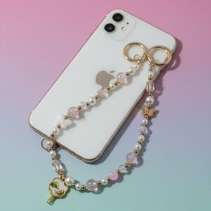 Handmade Pink and Gold Beaded Phone Chain